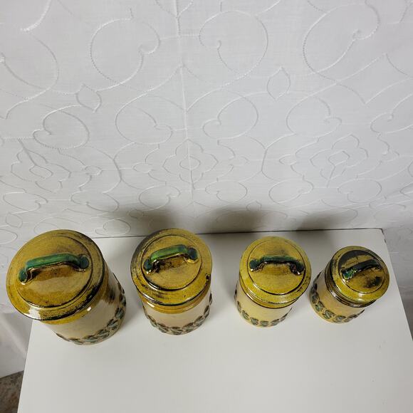 Set of 4 Vintage Baldelli Pottery Ceramic Cookie Canisters with Lid Green Italy - Picture 12 of 13
